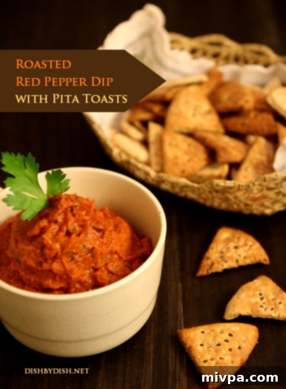 Roasted Red Pepper Dip with Pita Toasts - Festive Appetizer