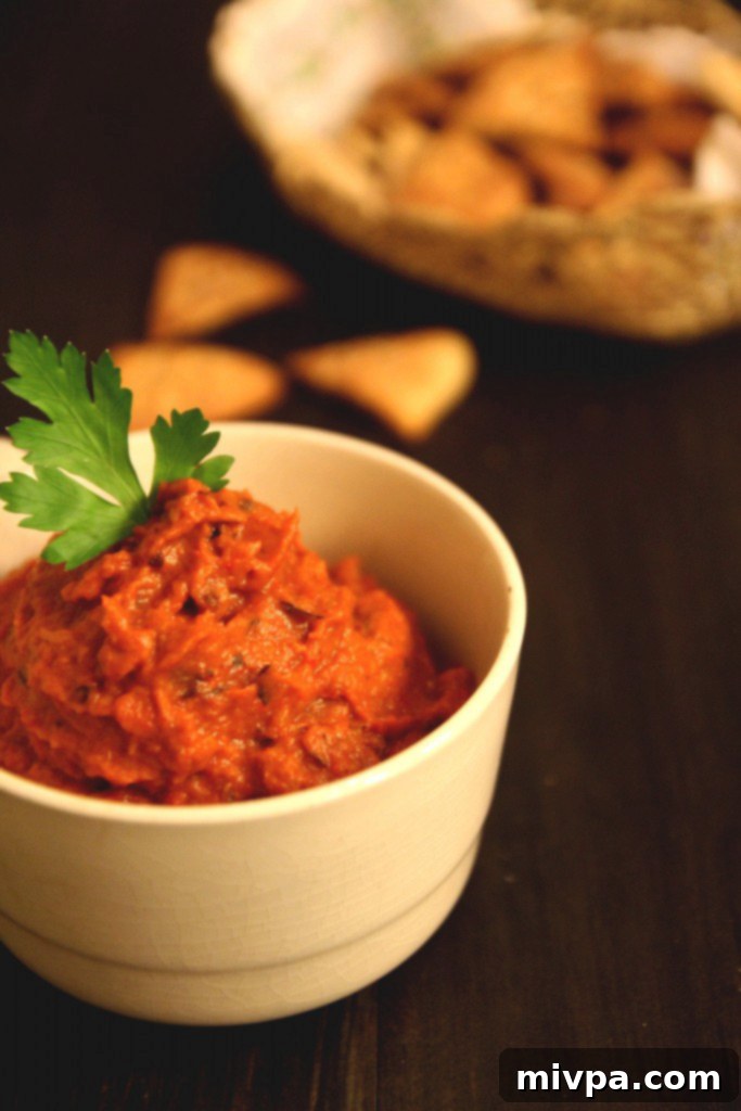 Roasted Red Pepper Dip with Pita Toasts - Holiday Appetizer