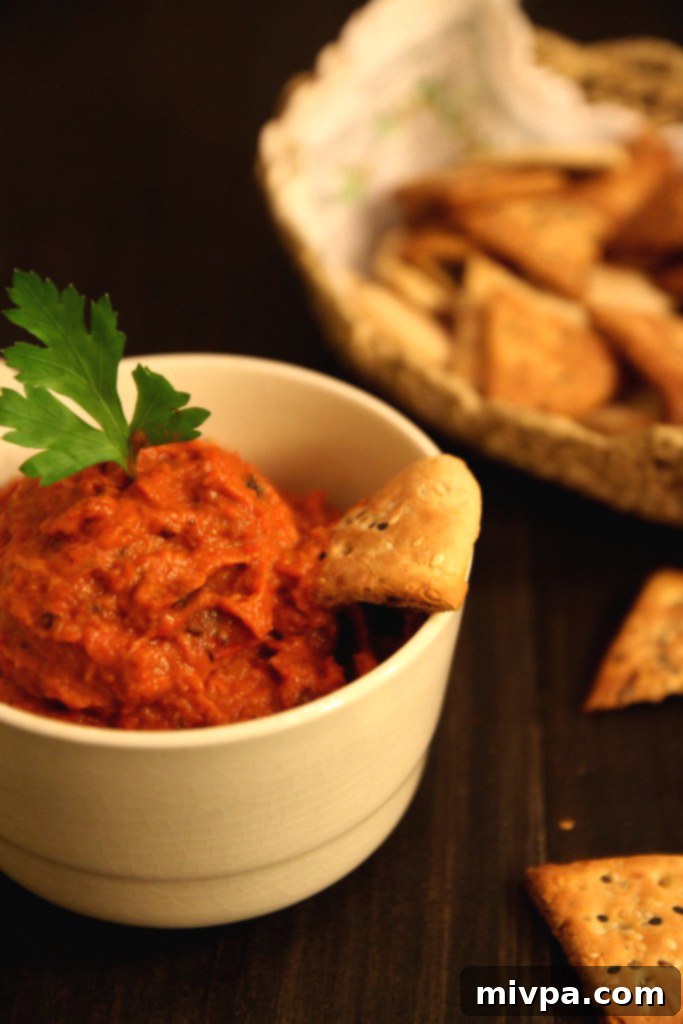 Roasted Red Pepper Dip with Pita Toasts - Serving Suggestion