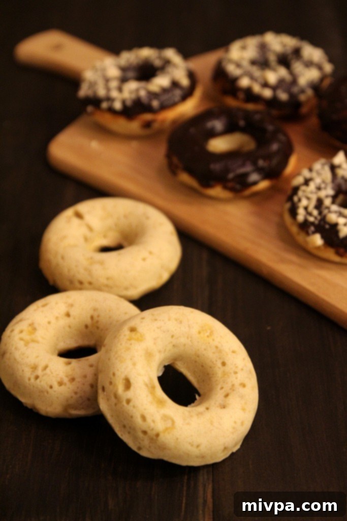 Baked Banana Doughnuts with Chocolate Glaze and Almonds with Churchill quote