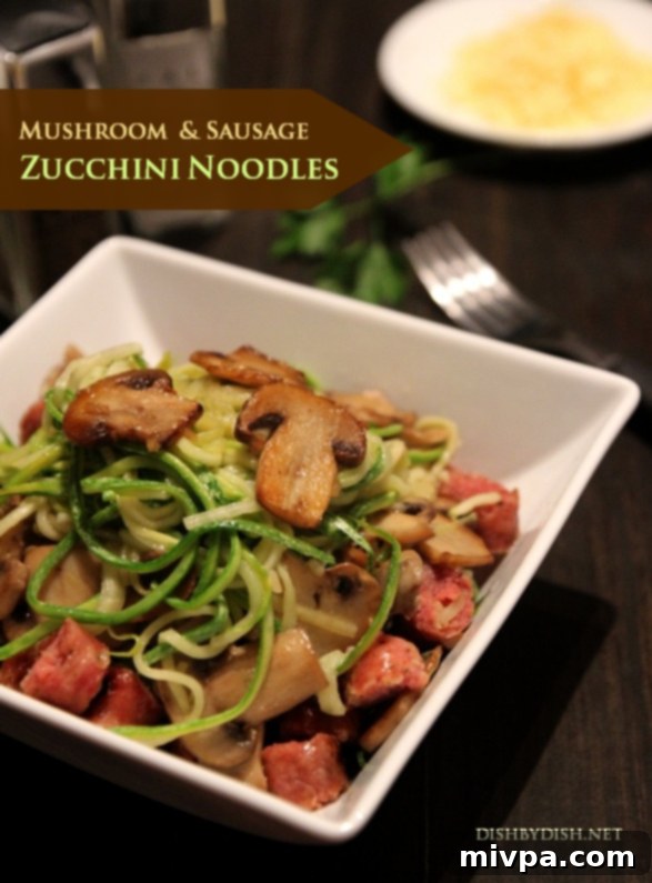 Mushroom and Sausage Zucchini Noodles 2 Fresh Zucchini Noodles with Mushrooms and Sausage