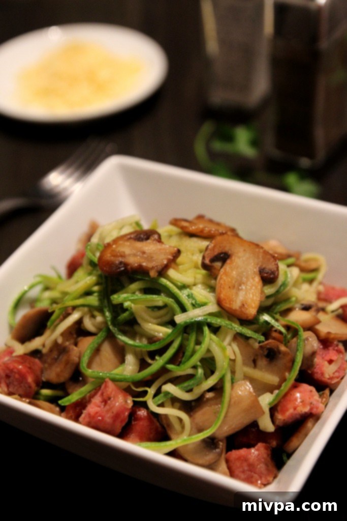 Mushroom and Sausage Zucchini Noodles 3 Healthy Mushroom and Sausage Zucchini Noodle Dish