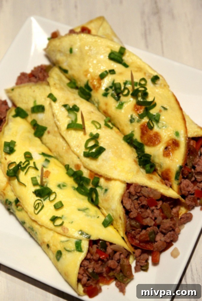 Close-up of a Minced Beef Egg Burrito, showcasing fresh ingredients
