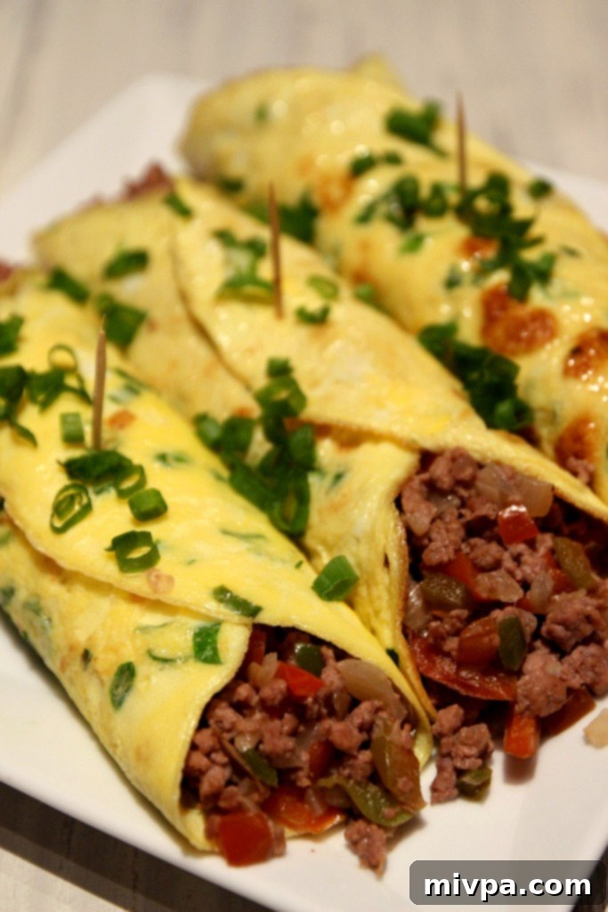 Plated Minced Beef Egg Burritos ready to be served