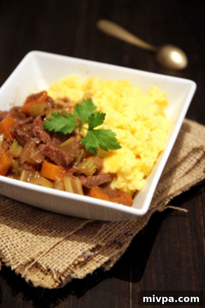 Serving Beef Ragu with Creamy Polenta, a Hearty Meal