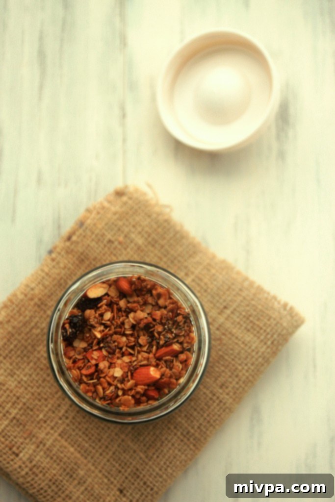 Another view of Gluten-Free Almond Granola cooling on a rack