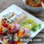Rainbow Vegetable Rolls & Spicy Peanut Sauce 11 Rainbow Vegetable Rolls with Spicy Peanut Sauce - Recipe Card Image