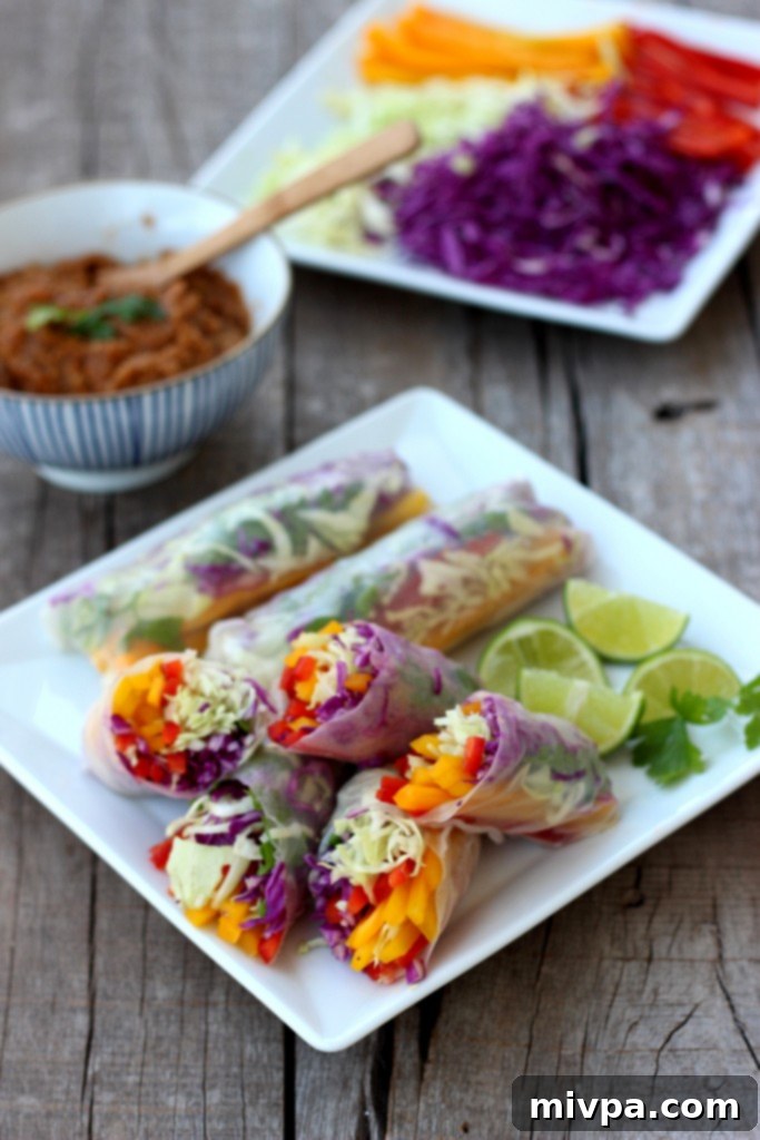 Platter of freshly prepared Rainbow Vegetable Rolls with vibrant fillings