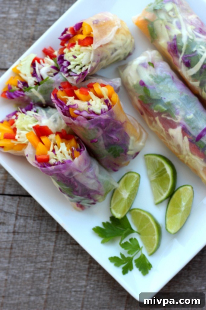 Colorful Rainbow Vegetable Rolls artfully arranged on a plate