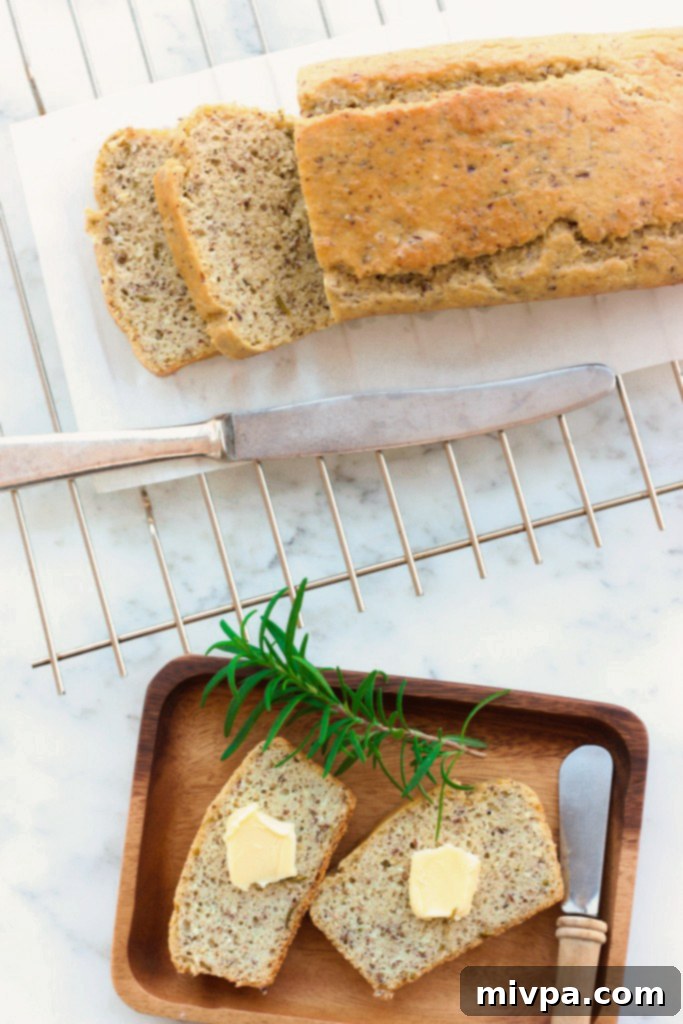 Grain-free Rosemary Almond Bread with a cup of tea