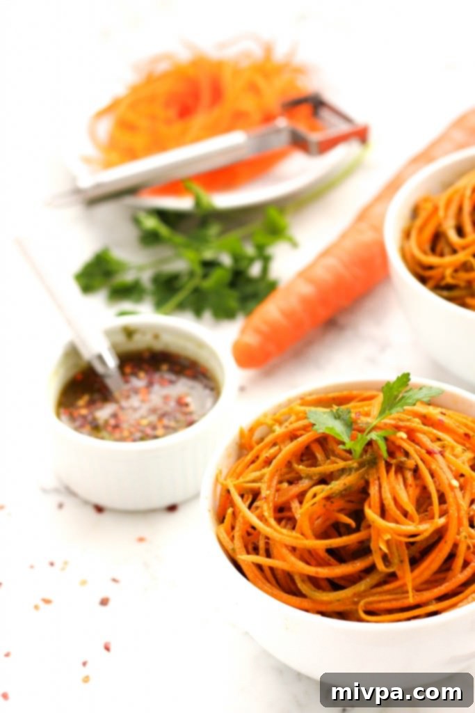 Plated Carrot Noodles with Generous Spicy Chimichurri Dressing