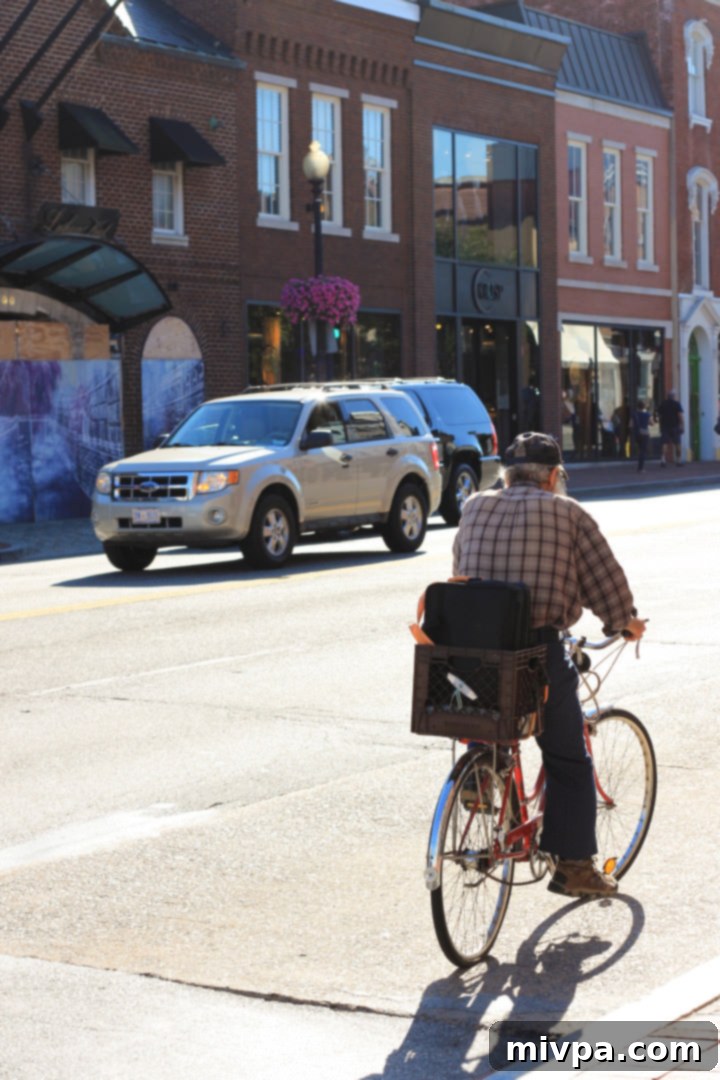 View of M Street with shops and pedestrians