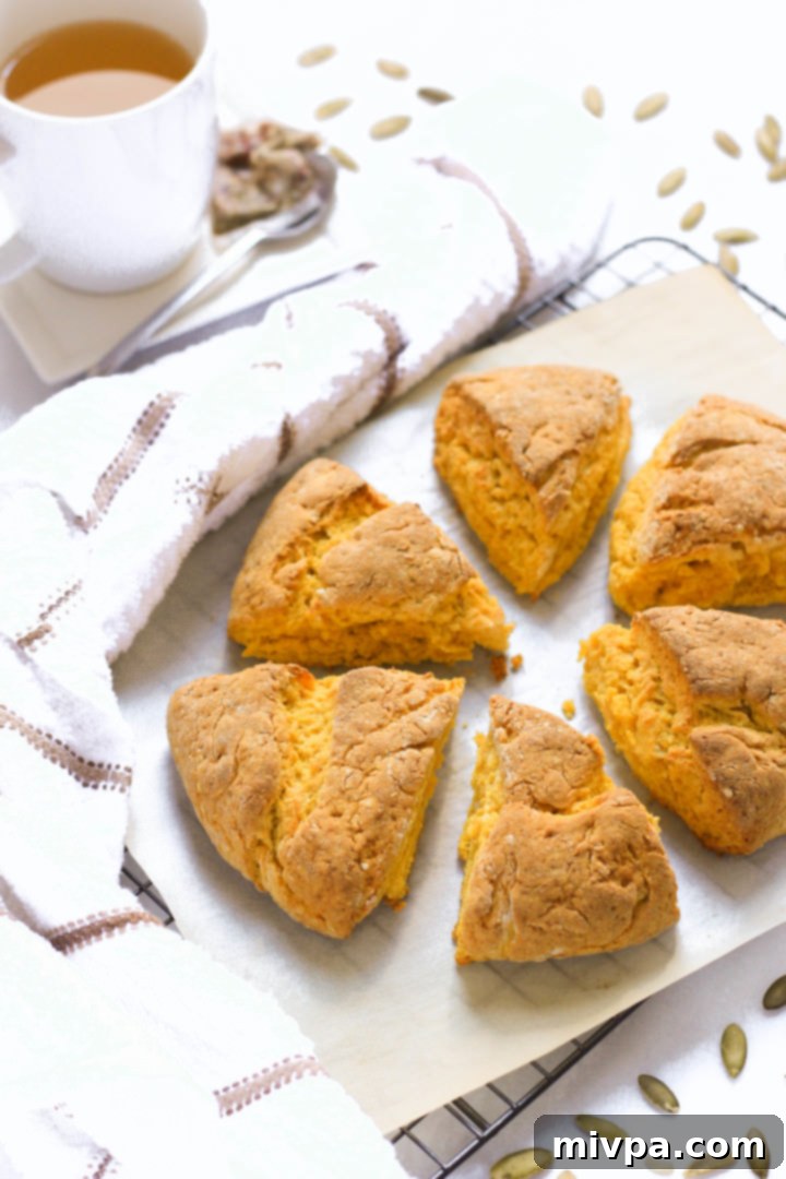 Close up shot of gluten-free dairy-free pumpkin scones.