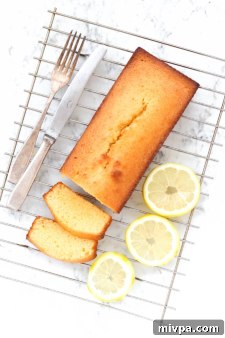 Gluten-free lemon cake and lemon slices on a cooling rack.