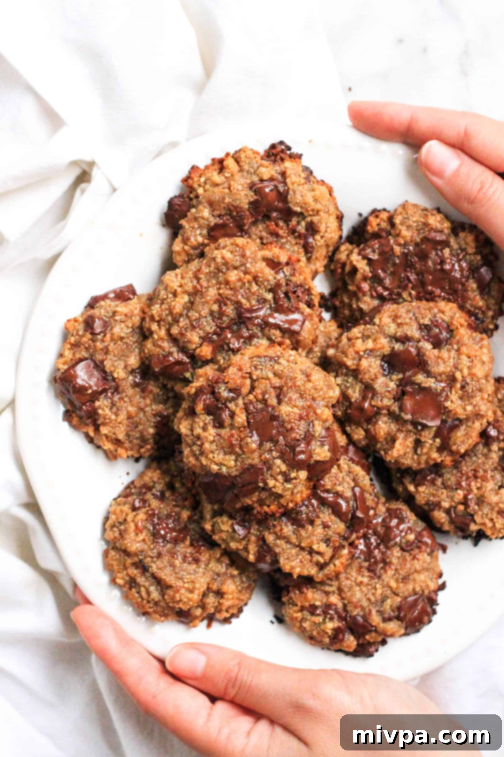 Vegan Cashew Butter Cookies (Gluten-Free) Hands holding a plate full of vegan cashew butter cookies.