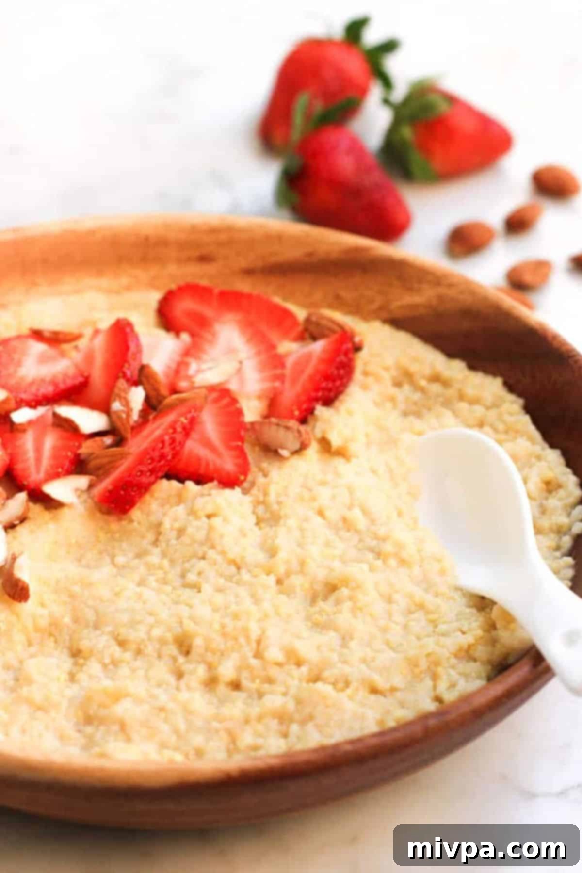 Up close view of gluten-free vegan millet porridge.