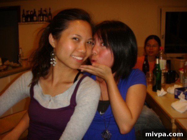 Two young women, Faye and the author, smiling in a kitchen in Mannheim, Germany in 2007