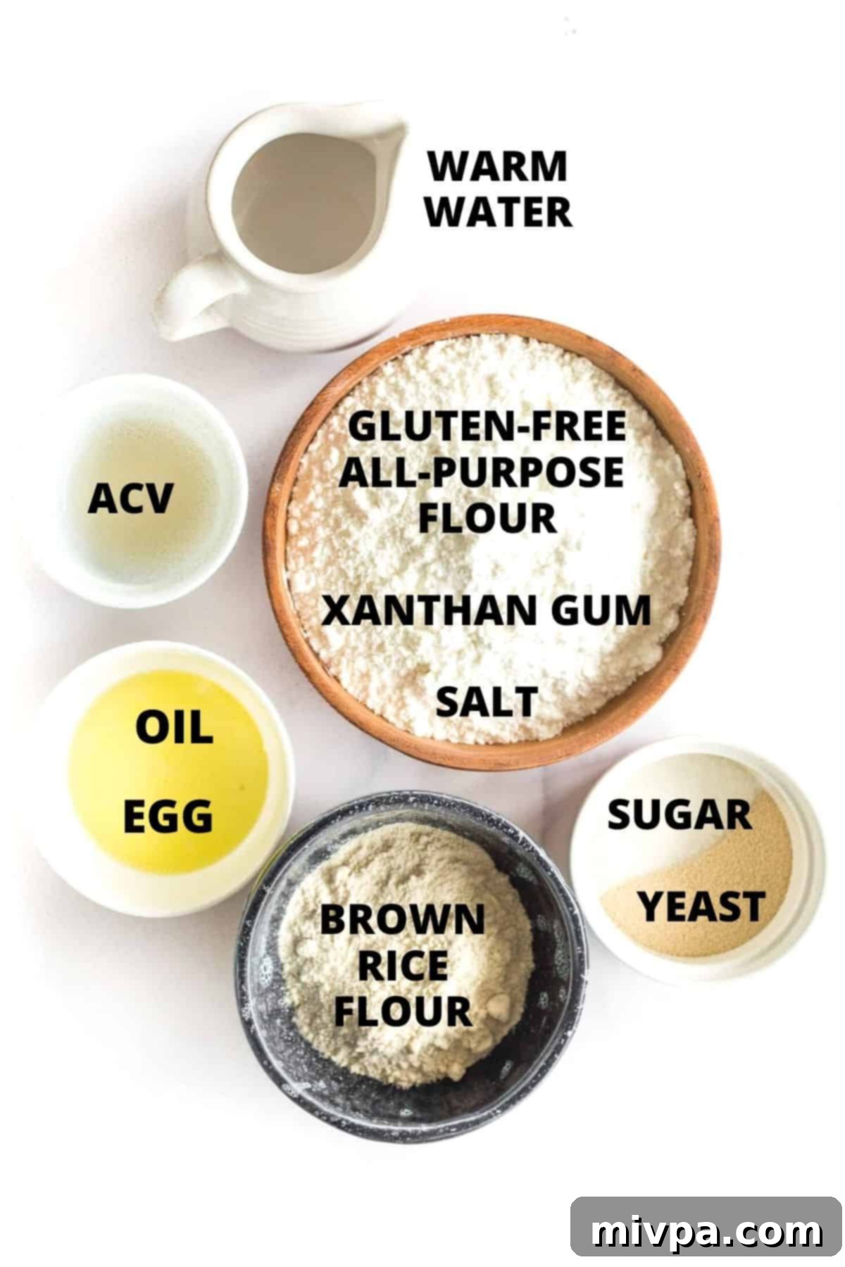 Ingredients for making easy gluten-free pizza dough recipe.