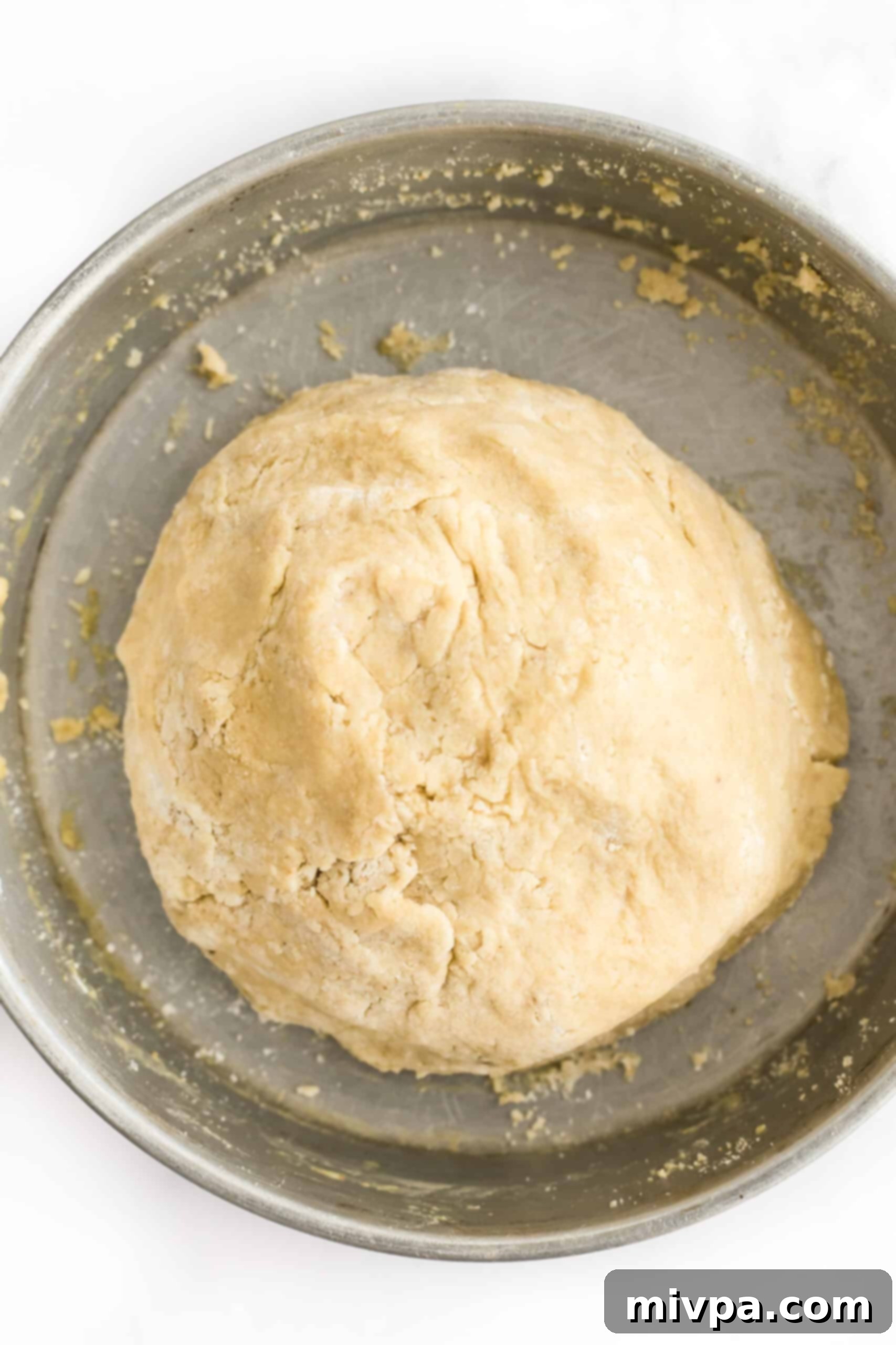 Easy Cashew Nut Cookies (Gluten-Free, Dairy-Free) - Dough ready Smooth cashew cookie dough in a metal bowl, ready for chilling.