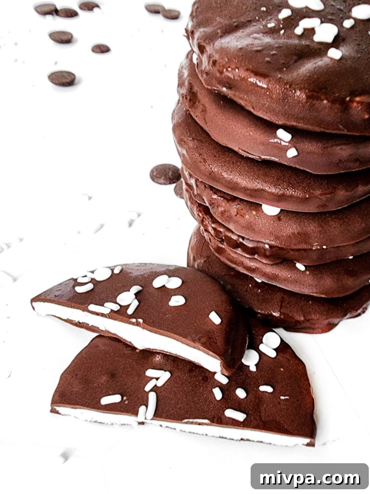 A stack of gluten-free, dairy-free, and vegan peppermint patties, ready for serving.