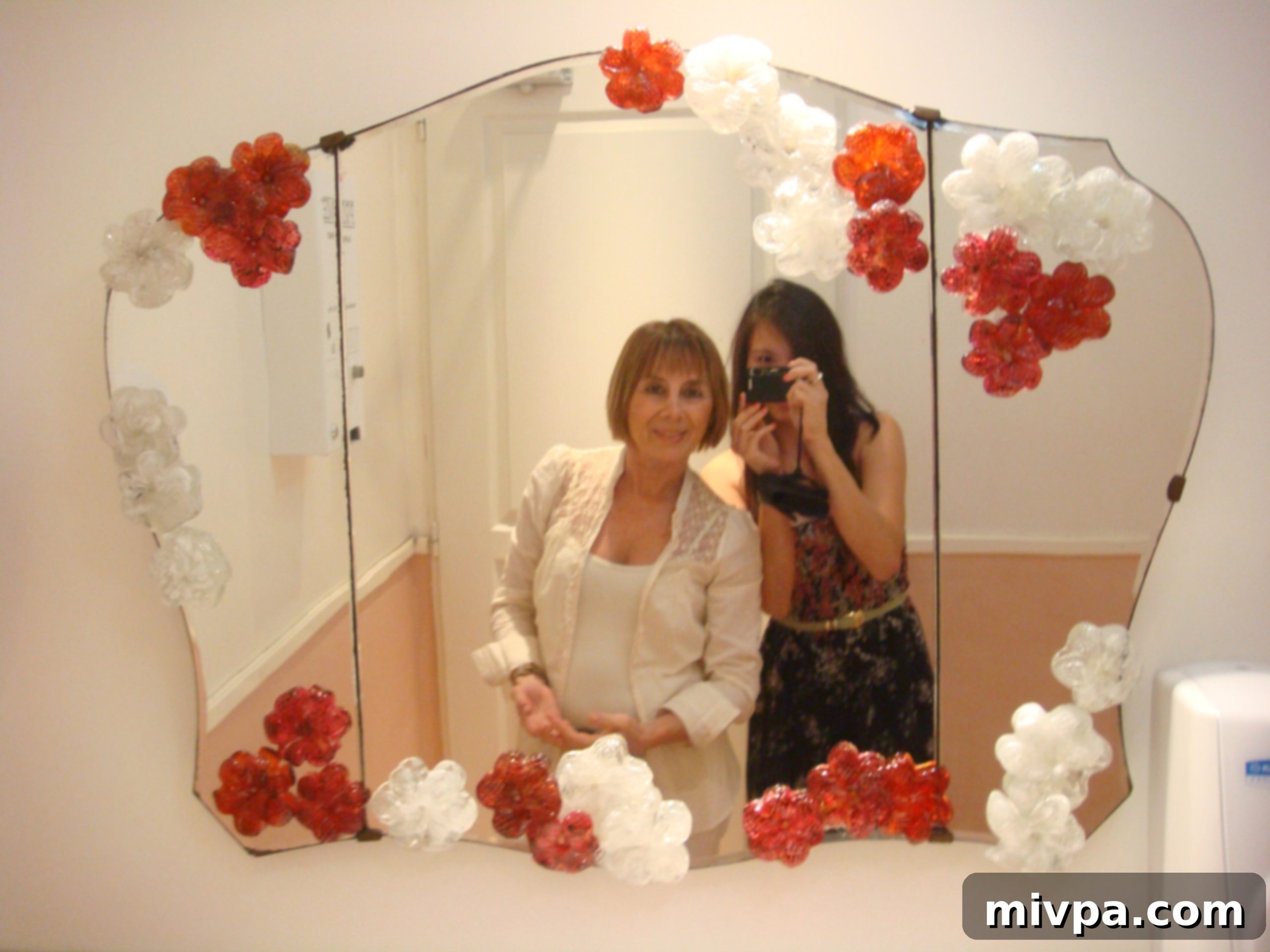 Susana in the charming powder room at Pani cafe