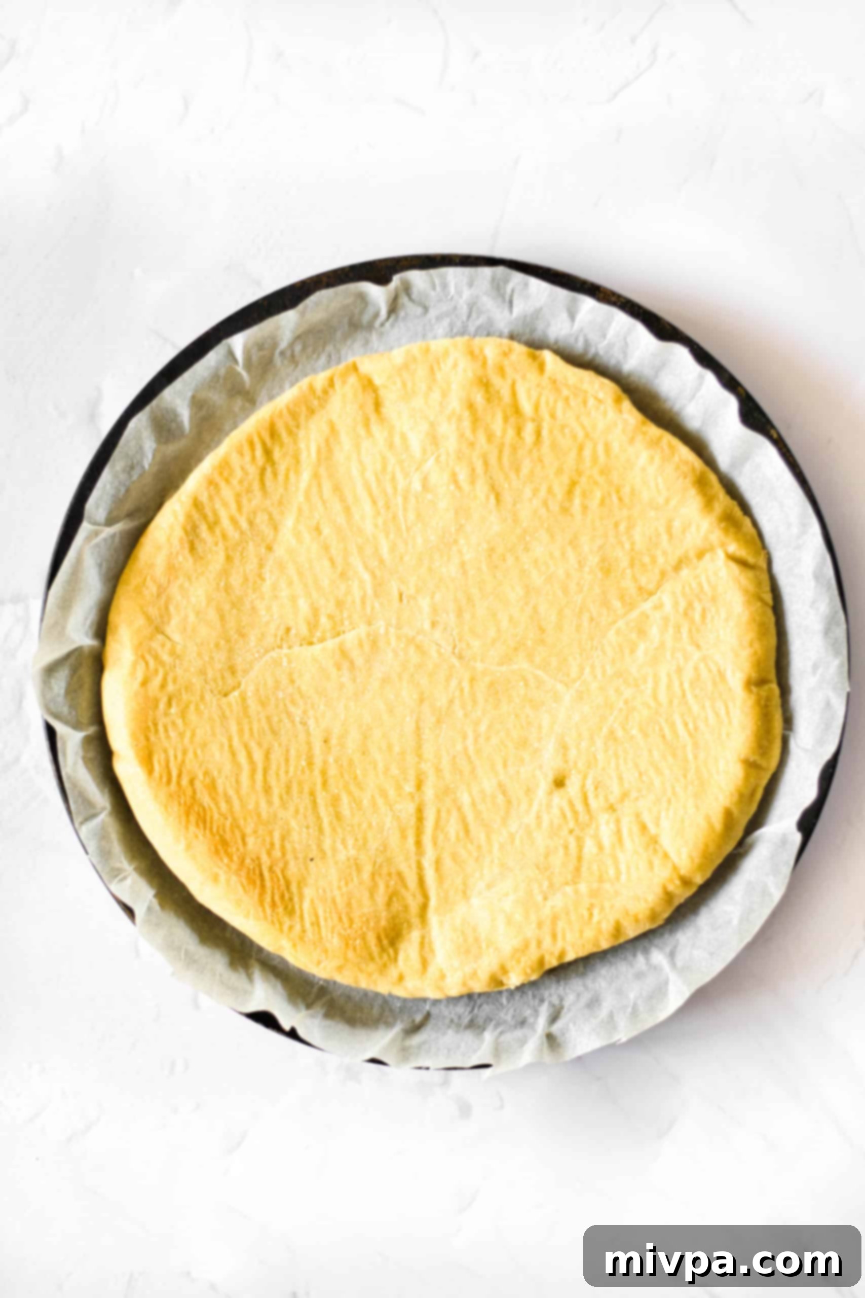 Freshly baked pizza crust.