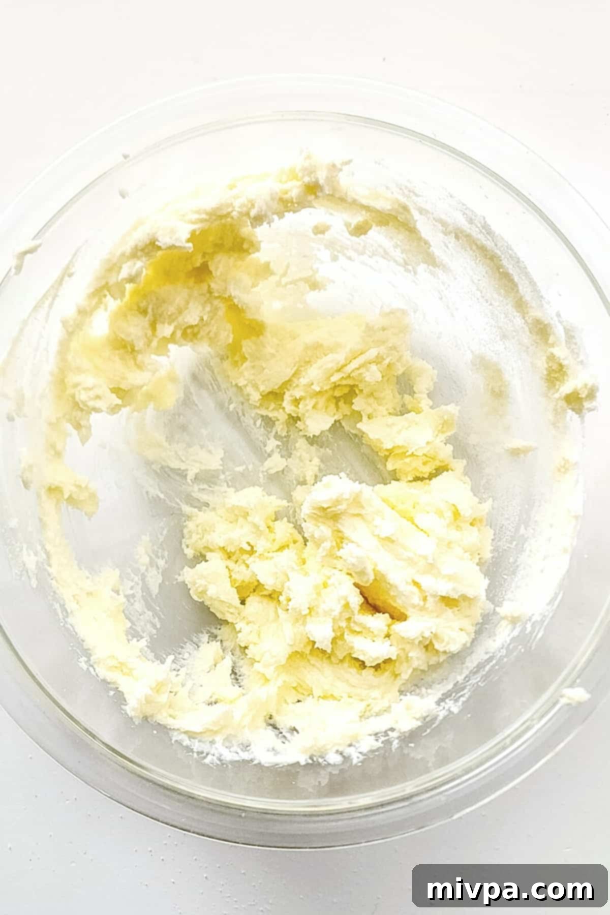 Gluten-Free Caramel DeLites (Dairy-Free) Butter mixture in glass mixing bowl.