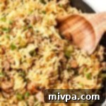 Sausage dirty rice in skillet