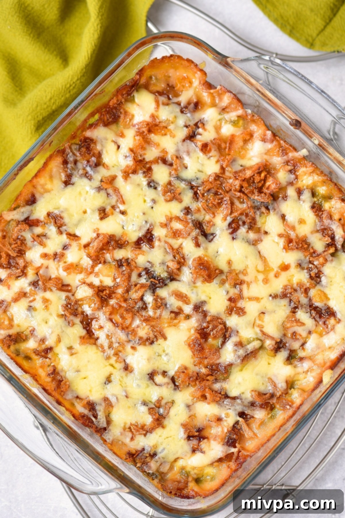 Freshly baked green bean casserole.