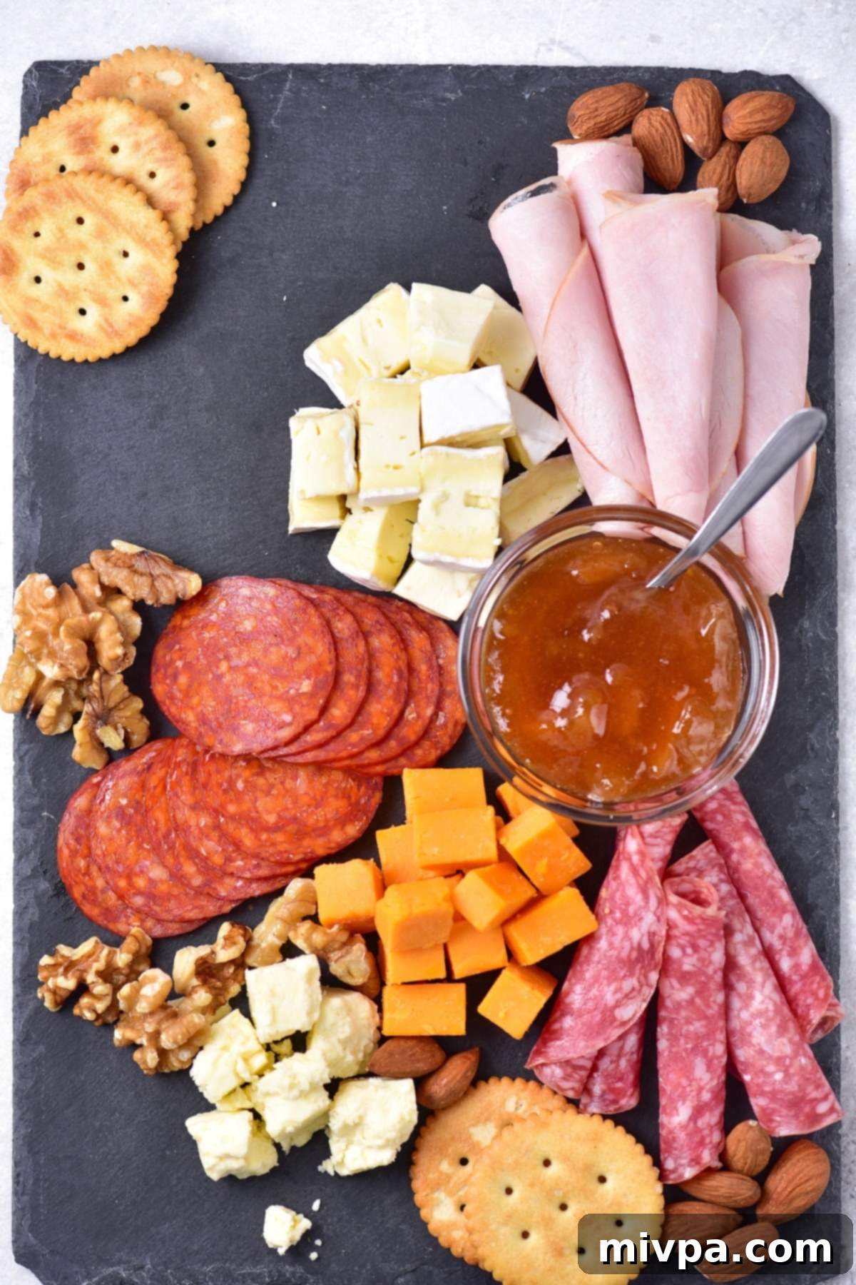 Preparing charcuterie board.