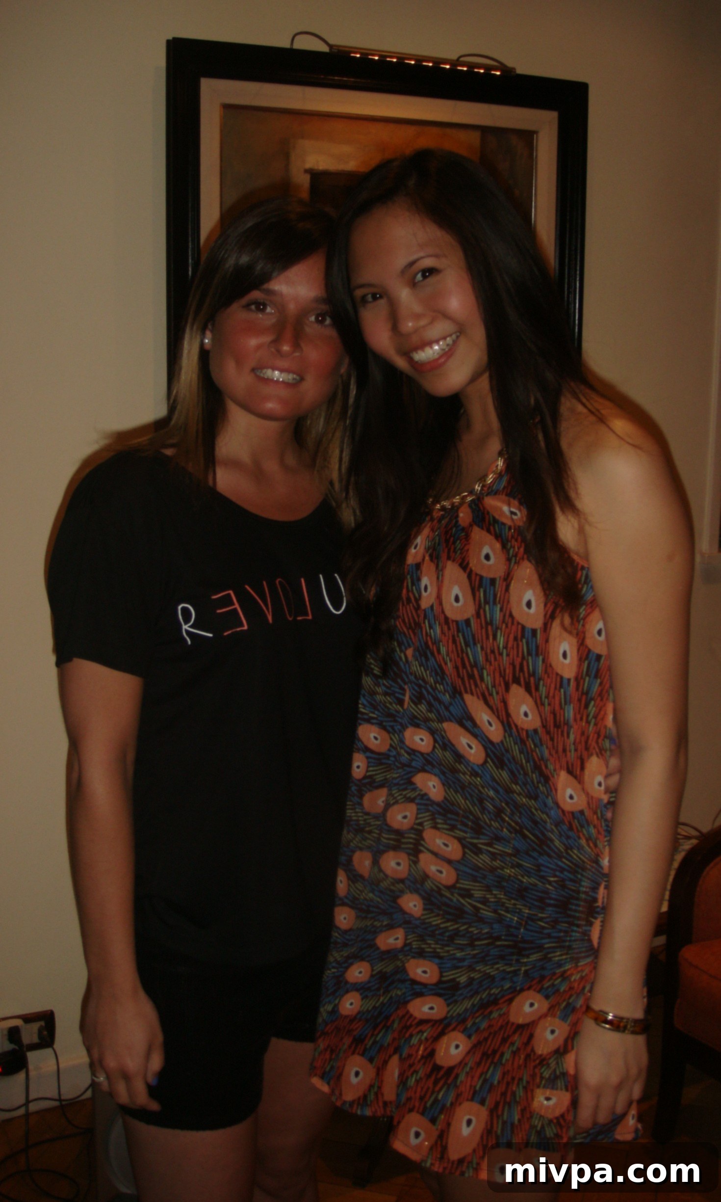 DSC06209 Two friends, Agustina and the author, smiling and posing together at Juan's birthday party