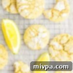 Lemon crinkle cookies cooling on wire rack