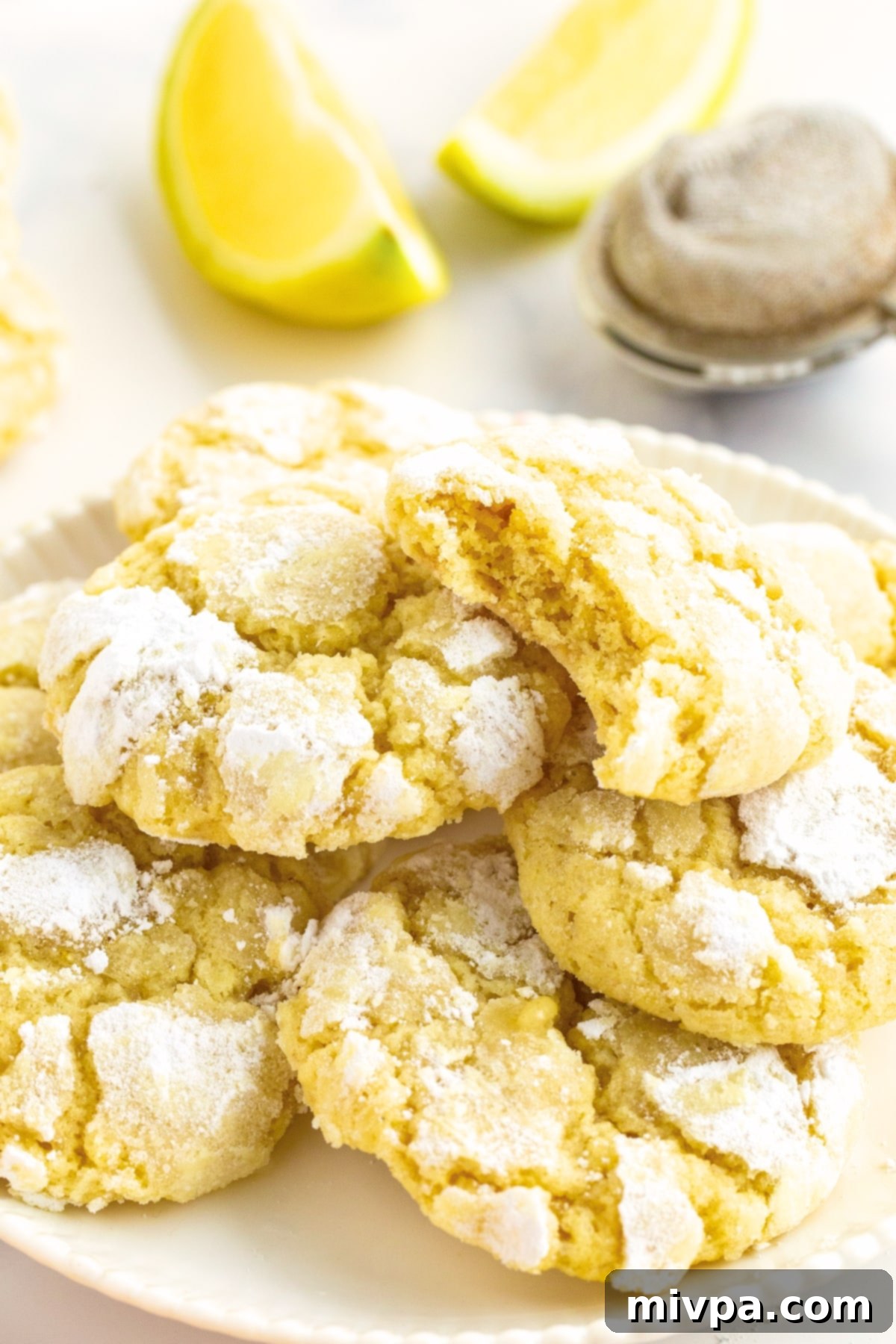 A big plate of lemon crinkle cookies (gluten-free).