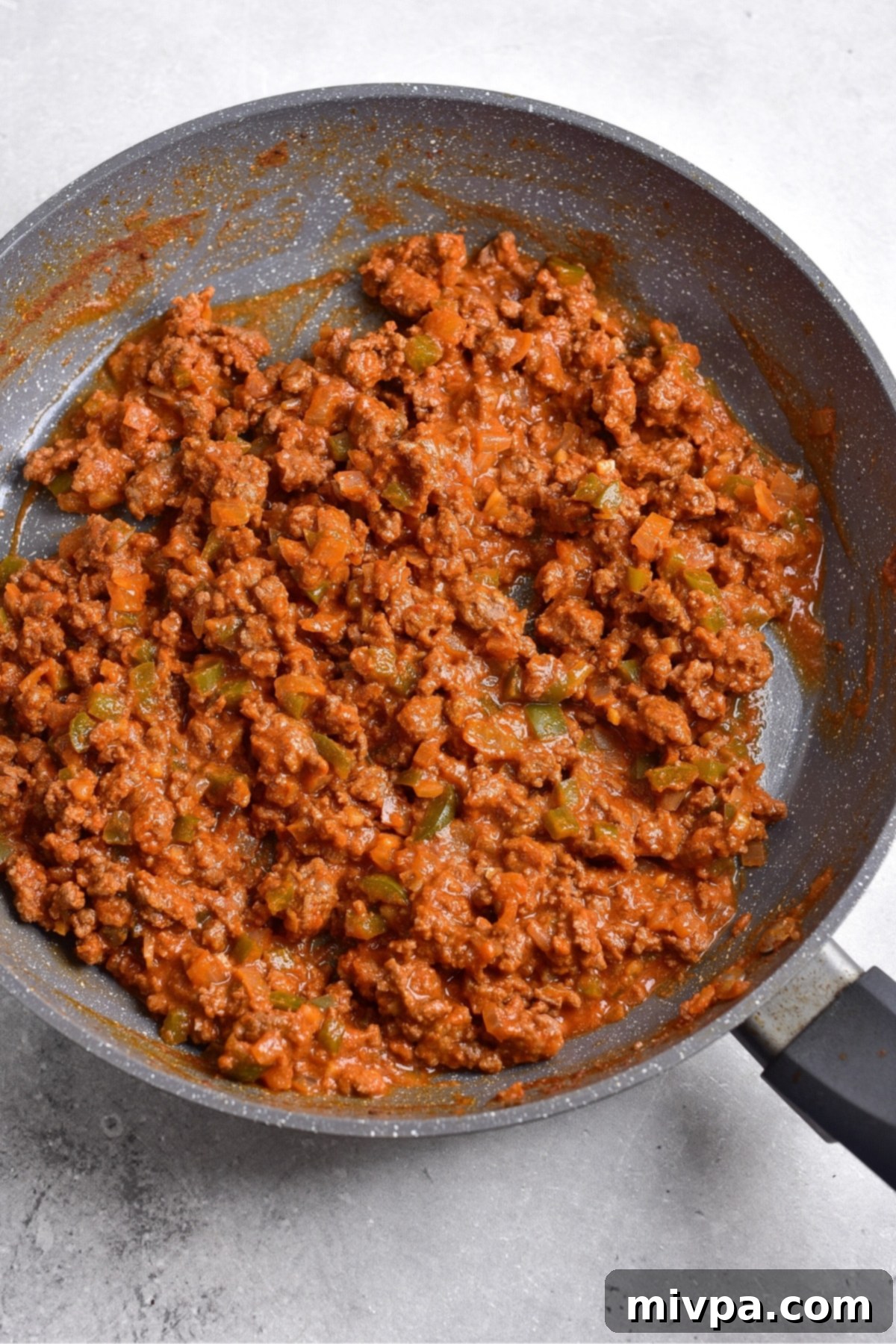 Gluten-Free Sloppy Joe Recipe (Dairy-Free) Sloppy joe meat sauce in skillet.