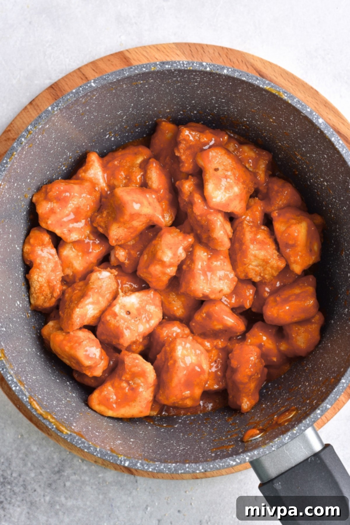 Buffalo chicken in saucepan