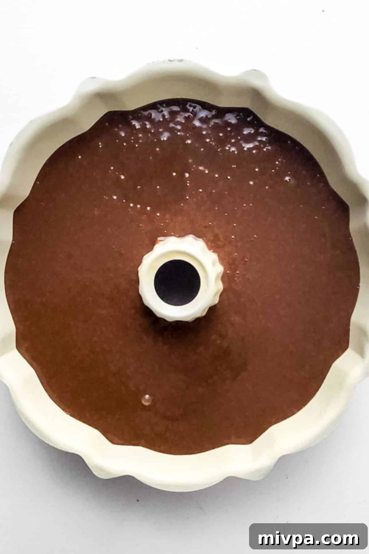 GF Chocolate Cake Recipe (Dairy-Free) GF Chocolate cake batter in bundt cake pan.