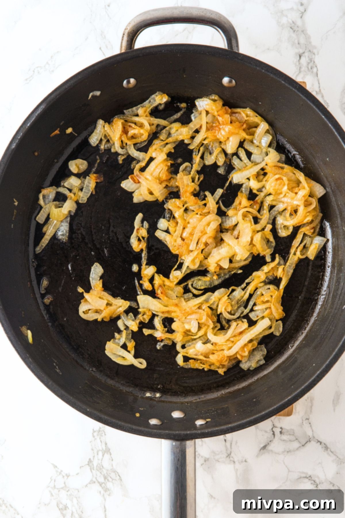 Homemade Onion Dip (Gluten-Free) Carmelized onions in skillet
