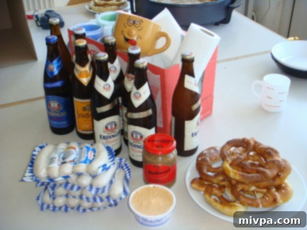 The Why Behind My Food Photography 9 A hearty Bavarian brunch spread featuring weisswurst, butter pretzels, and German beer in Mannheim.