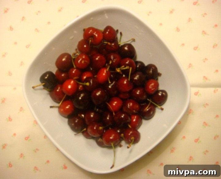 Chocolate Cherry Muffins 2 Freshly picked, vibrant red cherries, ready for baking or enjoying as a snack.