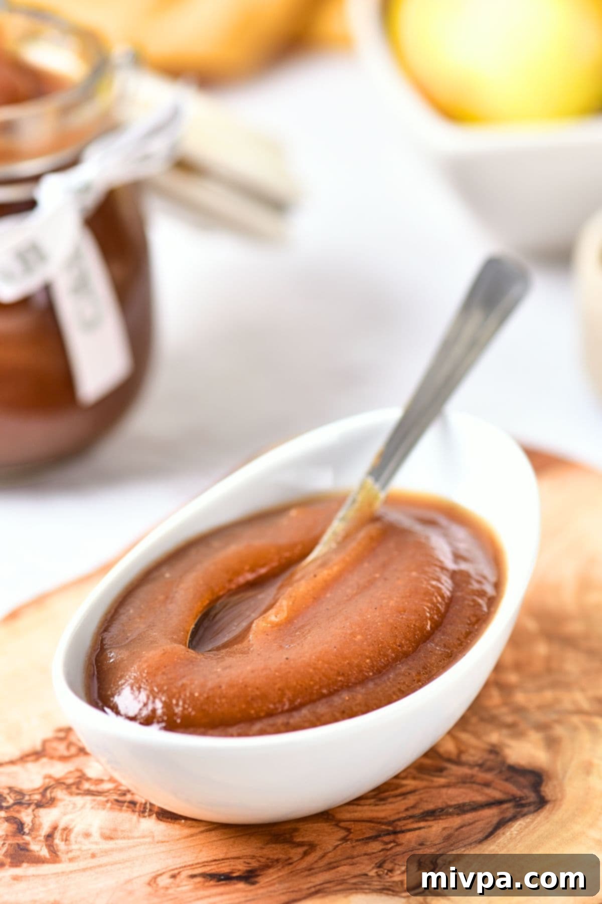 Apple butter in a serving bowl