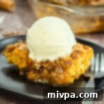 A scoop of ice cream over pumpkin cobbler