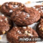 Irresistible Fudgy Chocolate Walnut Cookies: Gluten & Dairy Free Indulgence 2 Chocolate walnut cookies sprinkled with sea salt, showcasing their delicious texture