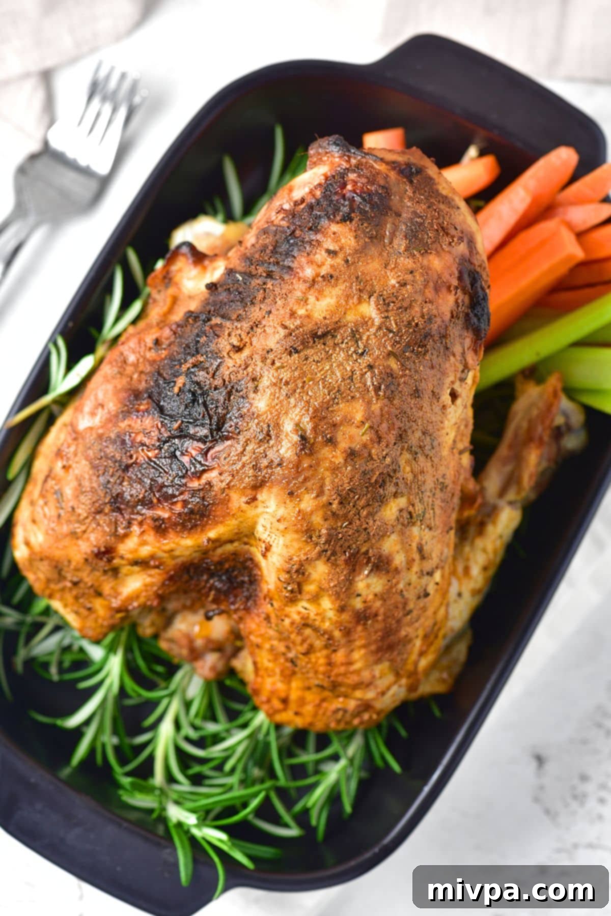 Top down view of roasted turkey breast