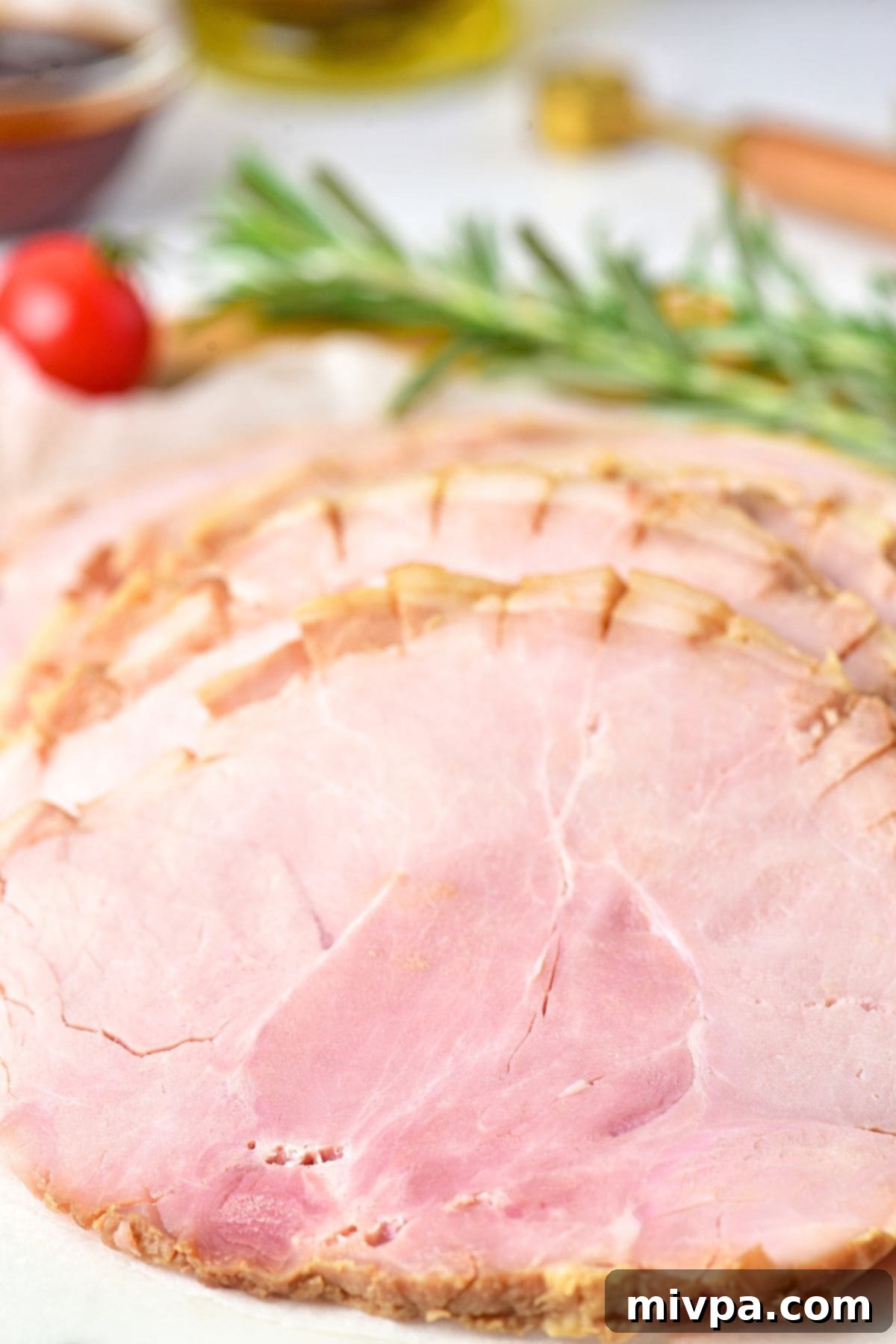 Up close shot of sliced ham