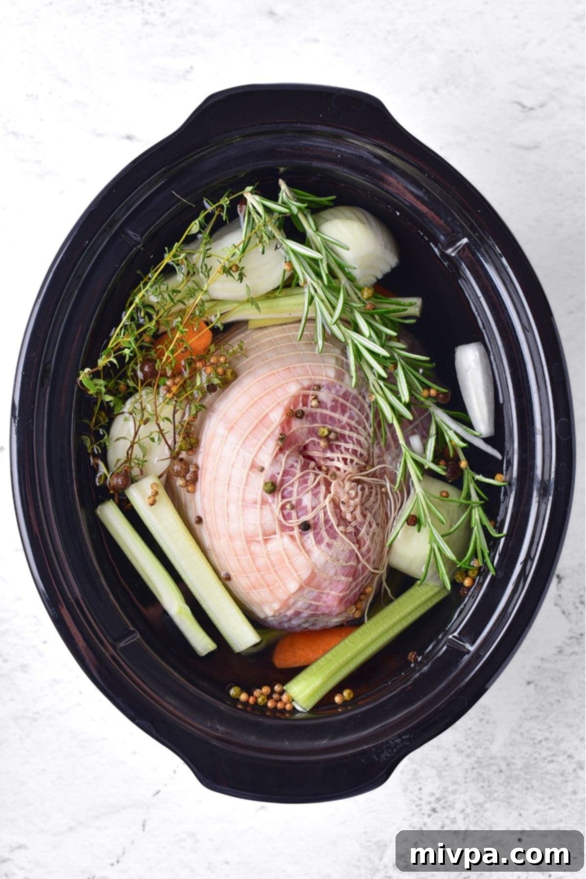 Cooking ham and veggies in slow cooker