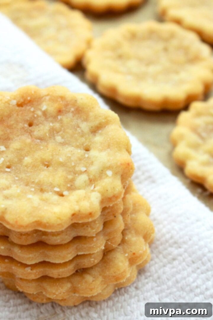 Simple Gluten-Free Ritz Style Crackers Dairy-Free Friendly 4 A stack of crackers on kitchen towel