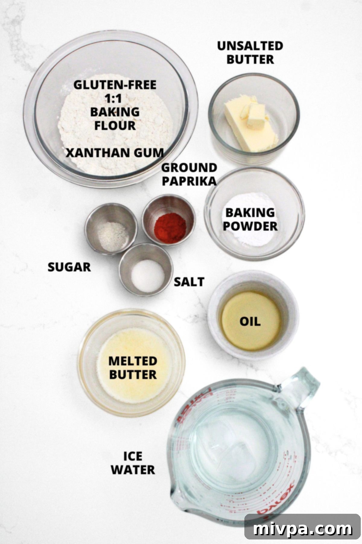 Gluten-Free Ritz Crackers Recipe (Dairy-Free Option) Ingredients for gluten-free ritz crackers recipe laid out on white board