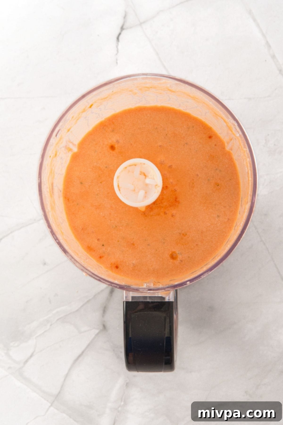 Healthy cottage cheese pasta sauce in food processor.