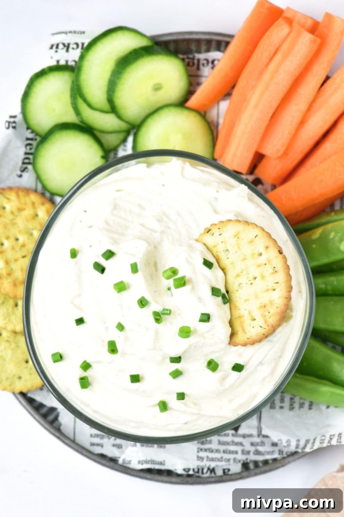 Ranch Dip with Cottage Cheese (Gluten-Free) Top down view of a bowl of ranch dip with cottage cheese