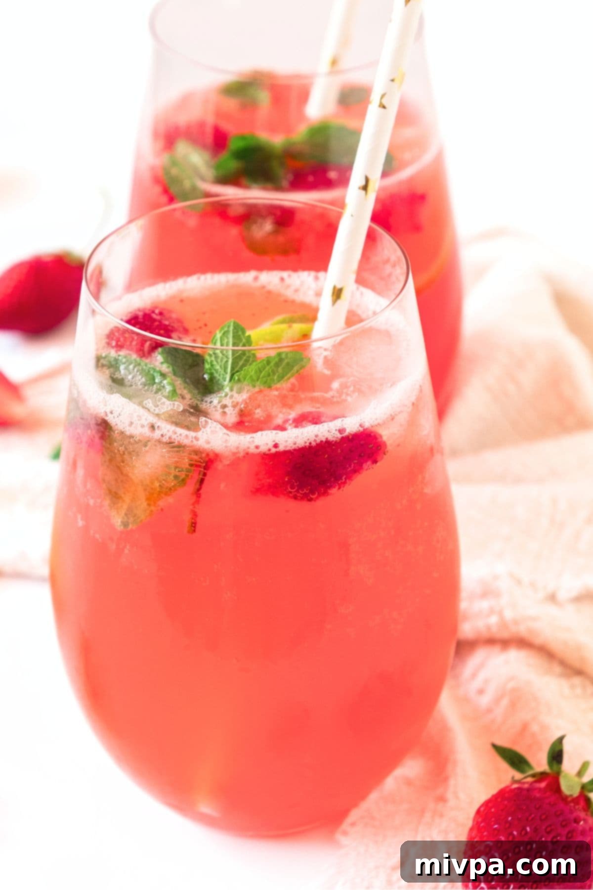 Homemade Strawberry Lemonade (Gluten-Free, Vegan) Two glasses of homemade strawberry lemonade.